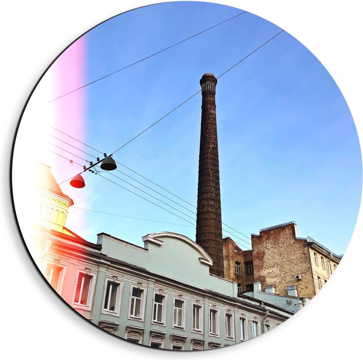 Dibond Wandcirkel - Schoorsteen op Gebouw - 40x40cm Foto op Aluminium Wandcirkel (met opha