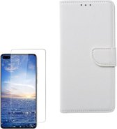 Huawei P40 Lite 5G Portemonnee hoesje Wit met 2 stuks Glas Screen protector