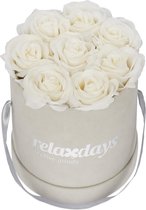 Relaxdays flowerbox - rozen in doos - met 8 kunstrozen - rozenbox - bloemendoos - grijs - wit