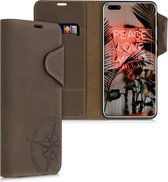 kalibri hoesje voor Huawei P40 Pro - leren hoes met pasjeshouder - Vintage Kompas design - bruin