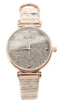 Dielay - Horloge met Glitters - Kast 32 mm - Band Kunstleer - Quartz - Beige