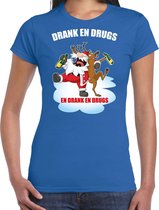 Fout Kerst shirt / Kerst t-shirt Drank en drugs blauw voor dames - Kerstkleding / Christmas outfit 2XL