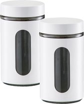 2x Witte voorraadblikken/potten met venster 900 ml - Keukenbenodigdheden - Bewaarpotten/voorraadpotten - Voedsel bewaren