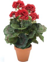 Rode geranium kunstplant in terracotta pot 38 cm - Pelargonium Graveolens - Woondecoratie/accessoires - Kunstplanten - Nepplanten - Geranium planten in pot