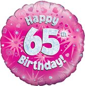 Oaktree 18 Inch Happy 65th Birthday Pink Holographic Balloon (Pink/Silver)