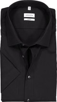Seidensticker shaped fit overhemd - korte mouw - zwart - Strijkvrij - Boordmaat: 45