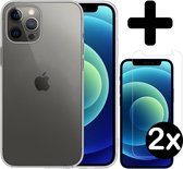 Hoesje Geschikt voor iPhone 12 Pro Hoesje Siliconen Case Hoes Met 2x Screenprotector - Hoes Geschikt voor iPhone 12 Pro Hoes Cover Case - Transparant