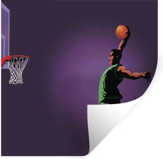 Muurstickers - Sticker Folie - Een illustratie van een basketballer die spectaculaire dunkt - 120x120 cm - Plakfolie - Muurstickers Kinderkamer - Zelfklevend Behang XXL - Zelfklevend behangpapier - Stickerfolie