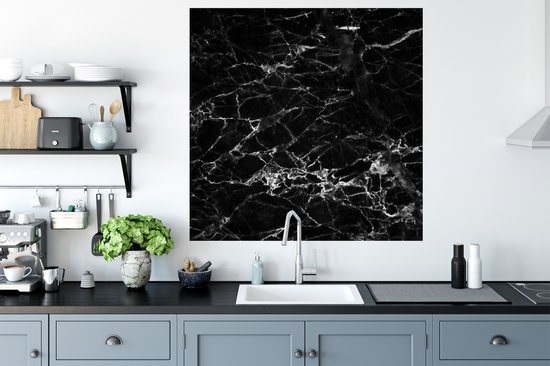 Stickers Stickers muraux - Marbre - Pierre - Zwart - Wit - 100x100 cm - Feuille adhésive XXL