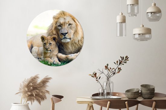 WallCircle - Tableau - Portrait De Lionceau Et - Multicolore - 90 X 90 Cm