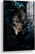 Wallfield™ - Jungle Wolf | Glasschilderij | Muurdecoratie / Wanddecoratie | Gehard glas | 40 x 60 cm | Canvas Alternatief | Woonkamer / Slaapkamer Schilderij | Kleurrijk | Modern / Industrieel | Magnetisch Ophangsysteem
