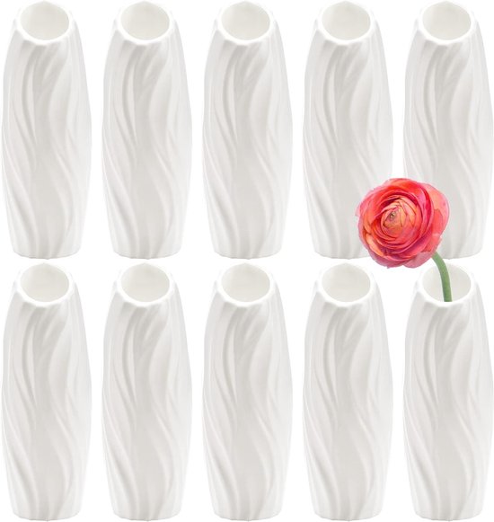 10st Plastic Bloemenvazen ​​Onbreekbare Bloemenvazen ​​Home Decor Centerpieces Witte Hoge Taps toelopende Knopvaas voor Decoratie Woonkamer Boeketten Schikken
