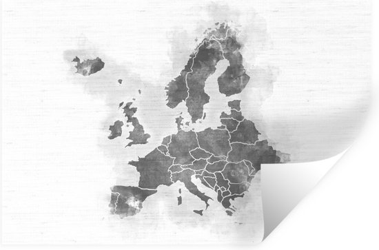 Muurstickers - Sticker Folie - Europakaart met een geweven patroon op de achtergrond - zwart wit - 60x40 cm - Plakfolie - Muurstickers Kinderkamer - Zelfklevend Behang - Zelfklevend behangpapier - Stickerfolie