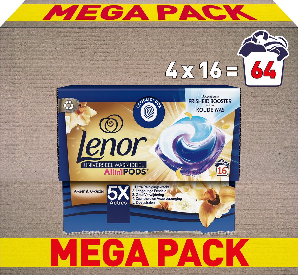 Goedkoopste Lenor Wasmiddel Pods - Gouden Orchidee - 4 x 16 Capsules - Voordeelverpakking
