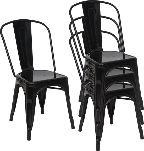 Set van 4 stoelen MCW-A73, bistrostoel stapelbare stoel, metalen industrieel ontwerp stapelbaar ~ zwart