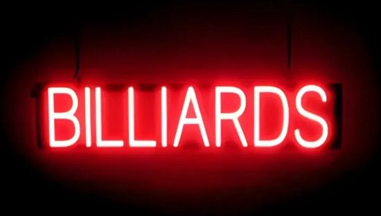 BILLIARDS - Lichtreclame Neon LED bord verlicht | SpellBrite | 75 x 16 cm | 6 Dimstanden - 8 Lichtanimaties | Reclamebord neon verlichting