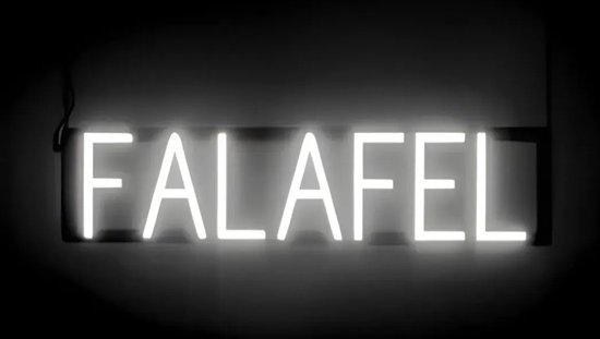 FALAFEL - Lichtreclame Neon LED bord verlicht | SpellBrite | 67 x 16 cm | 6 Dimstanden - 8 Lichtanimaties | Reclamebord neon verlichting