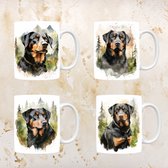 Rottweiler mokken set van 4 Beker voor koffie of tas voor thee, cadeau voor dierenliefhebbers, moeder, vader, collega, vriend, vriendin, kantoor