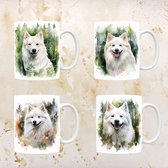 Japanse Spitz mokken set van 4, servies voor hondenliefhebbers, hond, thee mok, beker, koffietas, koffie, cadeau, moeder, oma, pasen decoratie, kerst, verjaardag