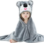 BoefieBoef 3-in-1 Baby / Kinder Badcape Dier, Wikkeldeken en Omslagdoek - 0 tot 10 jaar - Koala Grijs