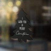 Label2X - Sticker Merry Christmas Boom - Wit - 40cm - Kerst - Kerstdecoratie - Kerst versiering