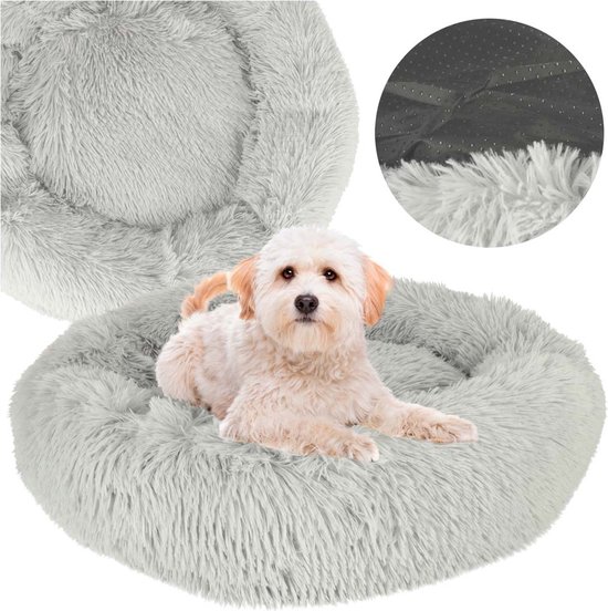 Swissbex Lit moelleux pour chien 60 cm - Lit pour chat - Lit pour chien - Donut - Lavable - Gris clair