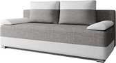 Slaapbank ATLANTA – 3-zits – Uitklapbaar tot tweepersoonsbed – Sofa Set - Met Opbergruimte en Binnenvering – Geweven stof en kunstleer – Grijs + Wit