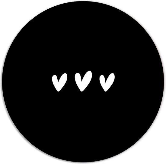 Label2X - Muurcirkel drie hartjes zwart - Ø 80 cm - Forex - Multicolor - Wandcirkel - Rond Schilderij - Muurdecoratie Cirkel - Wandecoratie rond - Decoratie voor woonkamer of slaapkamer