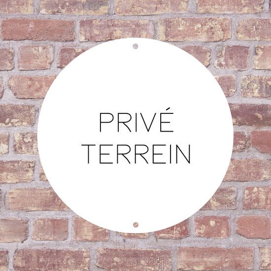 Label2X - Bordje Privé terrein 25 x 25 cm - Wit met zwarte tekst - Zonder boorgaatjes - deurbord
