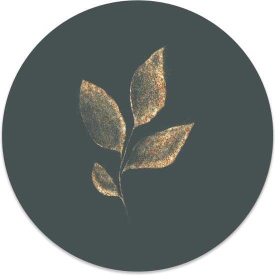 Label2X - Muurcirkel leaf gold green - Ø 60 cm - Dibond - Multicolor - Wandcirkel - Rond Schilderij - Muurdecoratie Cirkel - Wandecoratie rond - Decoratie voor woonkamer of slaapkamer