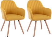 Set van 2 stoelen met armleuningen - Stof en metaal met houteffect - Geel - ELEANA L 56 cm x H 85 cm x D 58 cm