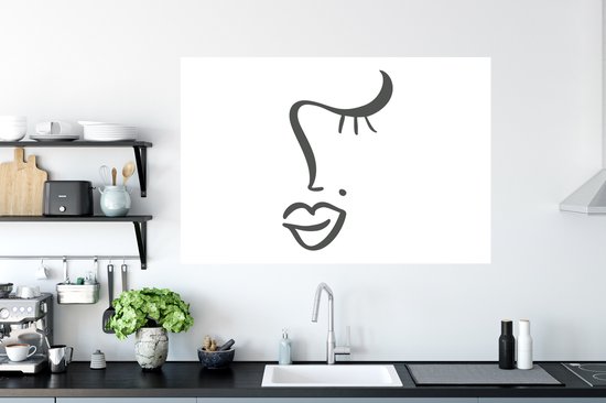 Stickers Stickers muraux - Visage - Abstrait - Zwart - Wit - 120x80 cm - Feuille adhésive