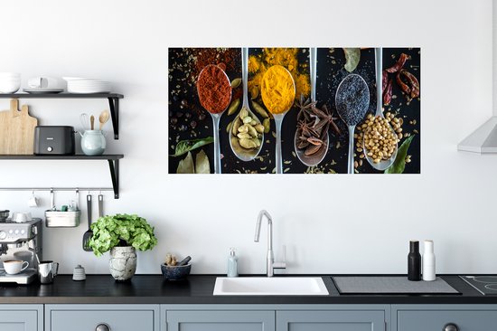 Stickers muraux - Film autocollant - Herbes - Cuillère - Épices - Zwart - Cuisine - 120x60 cm - Film adhésif - Stickers muraux chambre d'enfant - Papier peint autocollant - Papier peint autocollant - Film autocollant