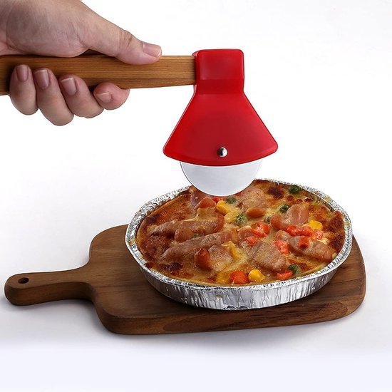 Motorfiets-pizzasnijder, grappige pizzasnijder, roestvrij staal, kunststof, pizzasnijder, pizzasnijder met scherp snijwiel en standaard, voor Kerstmis, creatief cadeau, rood