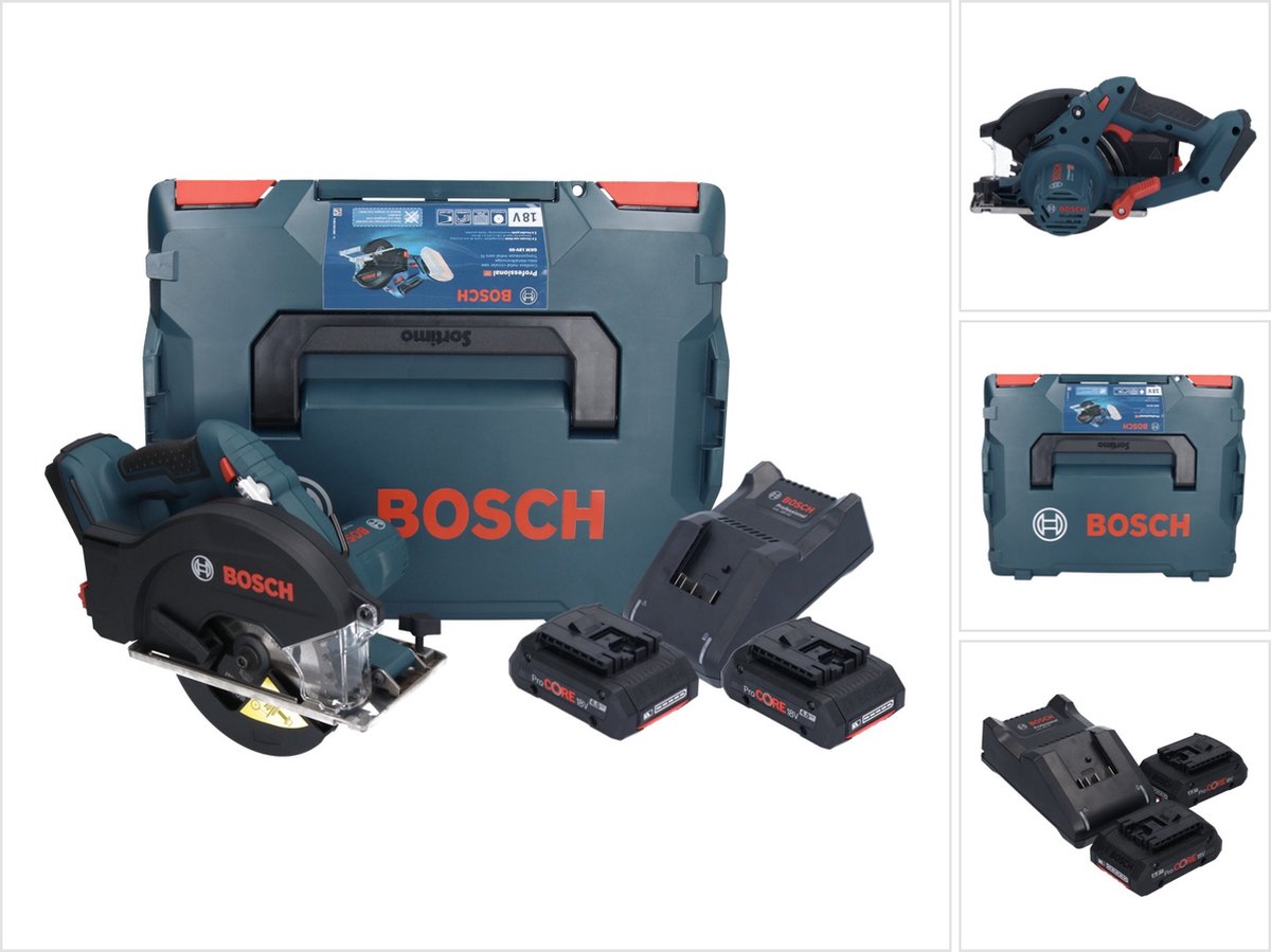 Bosch GKM 18V-50 Professional accu metalen handcirkelzaag 18 V 136 mm borstelloos + 2x ProCORE accu 4,0 Ah + oplader + L-Boxx
