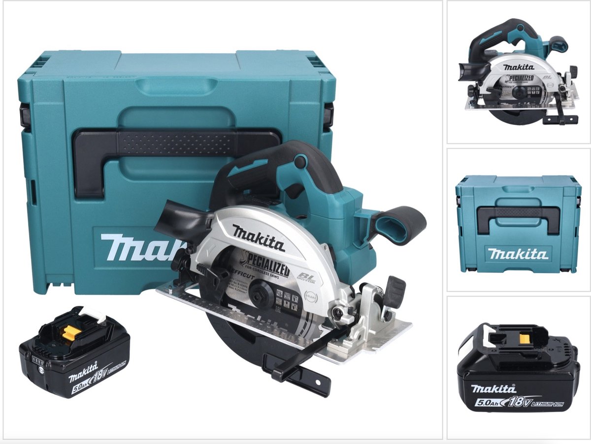 Makita DHS 661 T1J accu-handcirkelzaag 18 V 165 mm borstelloos + 1x accu 5,0 Ah + Makpac - zonder oplader