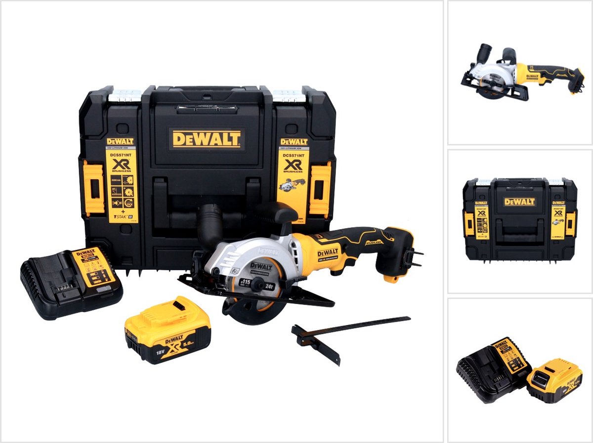 DeWalt DCS 571 P1 accucirkelzaag 18 V 115 mm borstelloos + 1x accu 5.0 Ah + lader + TSTAK