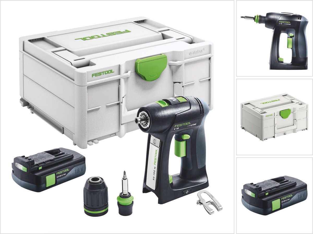 Festool C 18-Basic accuboormachine 18 V 45 Nm borstelloos + 1x accu 3,0 Ah + Systainer - zonder oplader