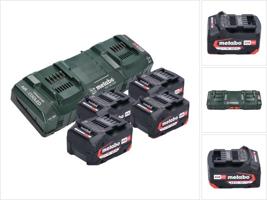 Metabo basisset 4x Li-Power accupack 18 V 4.0 Ah CAS Li-Ion accu ( 4x 625027000 ) + ASC 145 DUO dubbele snellader ( 627495000 )