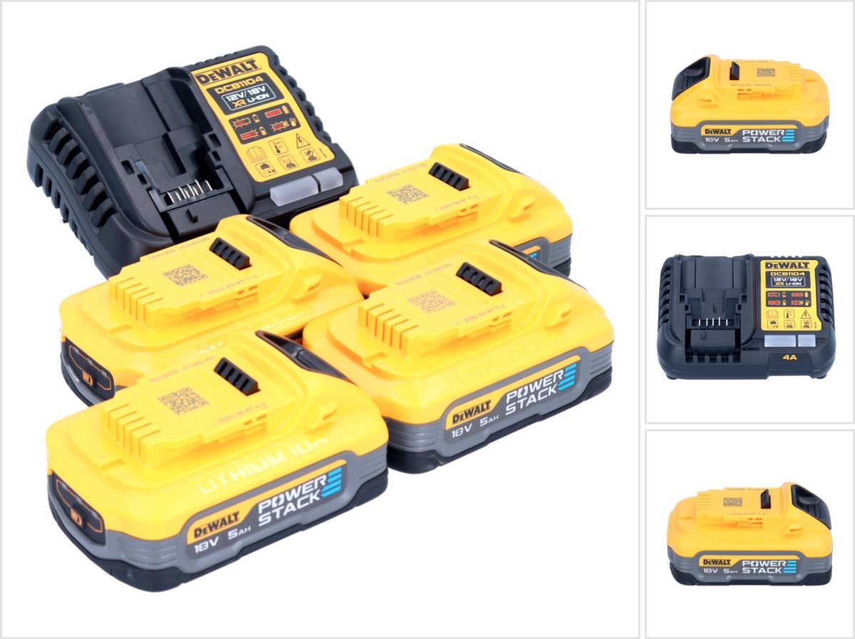DeWalt DCB 1104 H4 accustartset 12 V / 18 V 4x Powerstack-accu 5.0 Ah + DCB 1104 lader