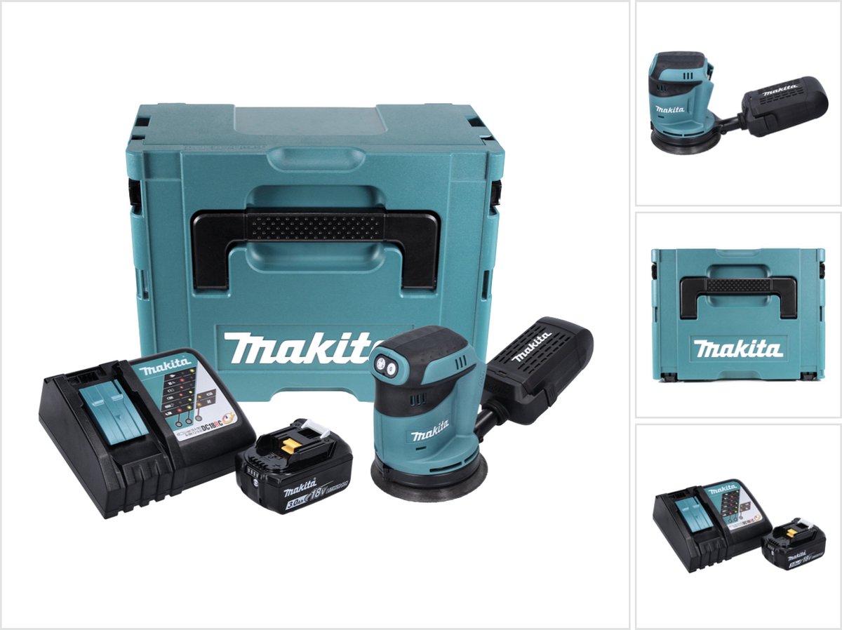 Makita DBO 180 RF1J accu excentrische schuurmachine 18 V 125 mm + 1x accu 3,0 Ah + oplader + Makpac