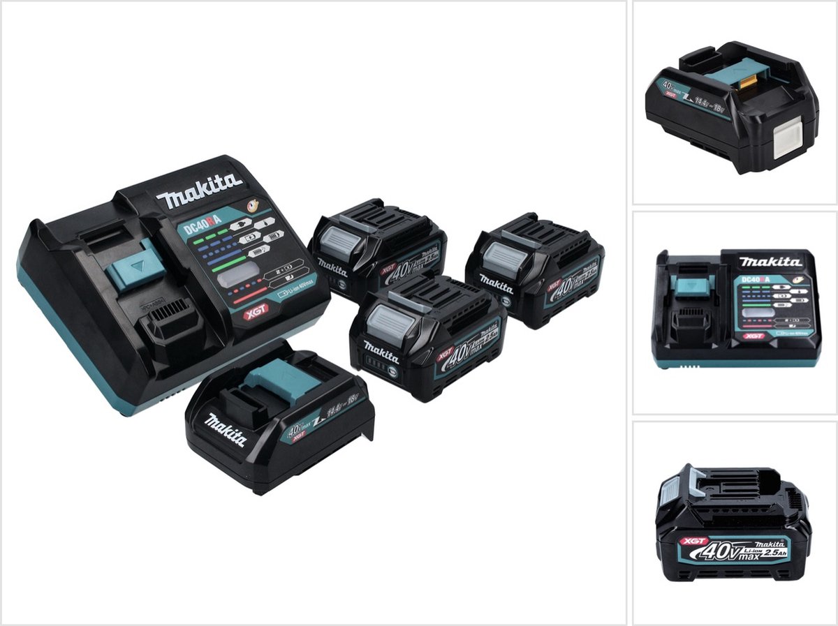 Makita Power Source Kit 40 V max. met 3x BL 4025 accu 2,5 Ah ( 3x 191B36-3 ) + DC 40 RA snellader ( 191E07-8 ) + ADP10 laadadapter LXT naar XGT 14,4V 18V ( 191C10-7 )