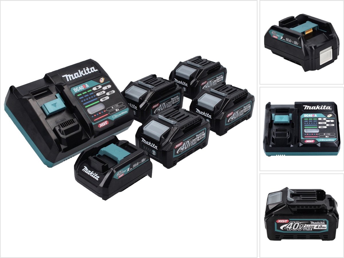 Makita Power Source Kit 40 V max. met 4x BL 4040 accu 4,0 Ah XGT + DC 40 RA snellader XGT LXT + ADP10 laadadapter