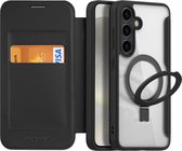 Dux Ducis - Coque de téléphone adaptée à Samsung Galaxy S24 Plus - Coque adaptée à Magsafe Magnet - Avec anneau de support - Série Skin X Pro Book Case - Zwart
