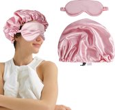 Skinnables Slaapset - Zijden Slaapmasker en Bonnet - Slaapmuts - Verduisterend Oogmasker - Haarverzorging - Roze