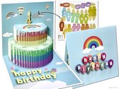 Popcards popupkaarten – Verjaardagskaart vrolijke regenboog taart alle leeftijden (incl. kaarsjes met alle cijfers) Happy Birthday pop-up kaart 3D wenskaart
