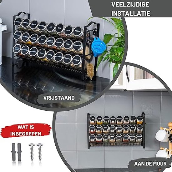 Metalen kruidenrek, aan de muur bevestigd, hangend