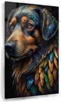 Peinture chien avec or - Peinture salon - Peintures sur Glas or - Décoration murale classique - Peinture sur verre acrylique - Décoration murale salon - 60 x 90 cm 5mm