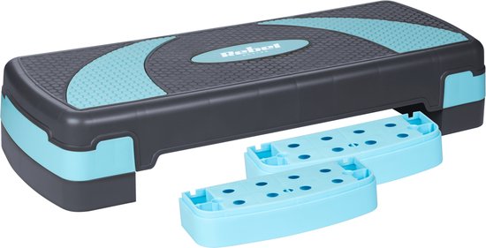 Foto: Rebel active fitness stepper aerobics step in hoogte verstelbaar tot 20 cm stepper stepbank fitnessstep grijs blauw