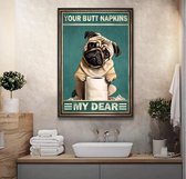 Allernieuwste.nl® Canvas Schilderij Grappige hond met WC-rol - Badkamer - Humor - 30 x 40 cm - kleur